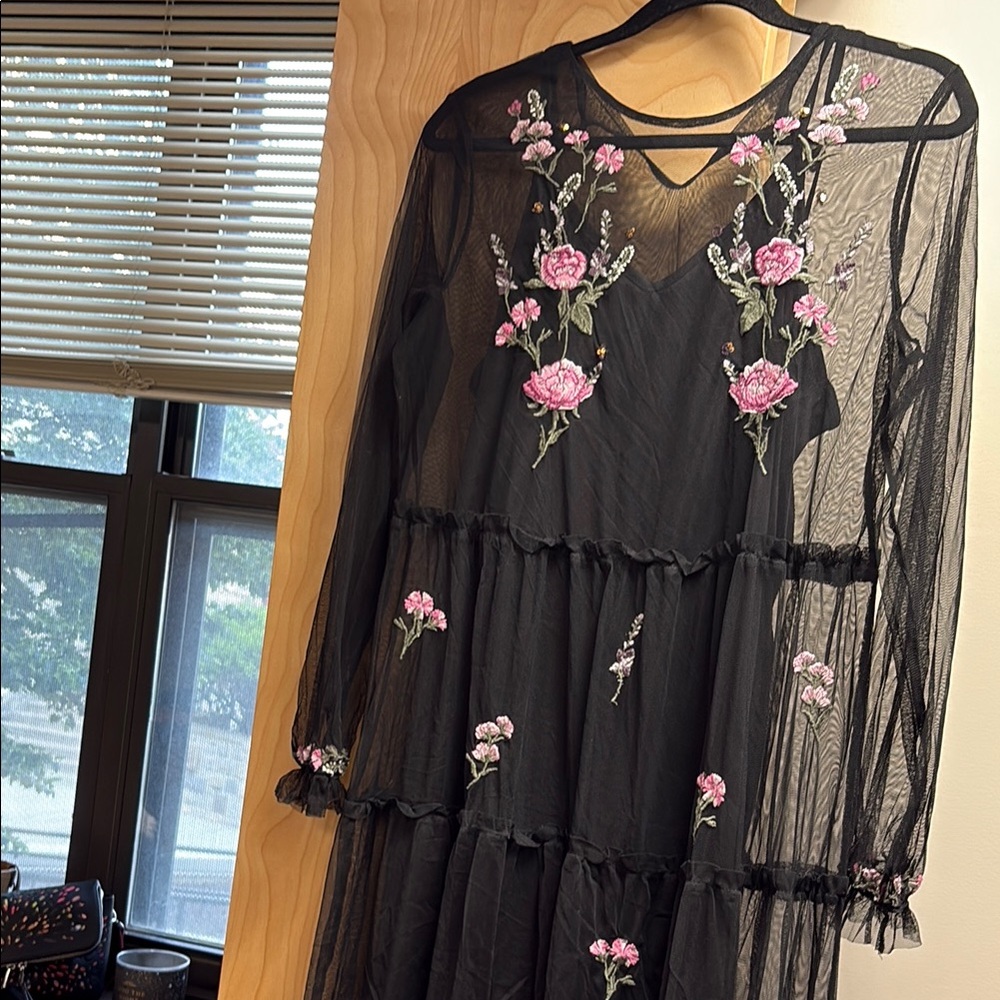 Floral Embroidered Black Dress